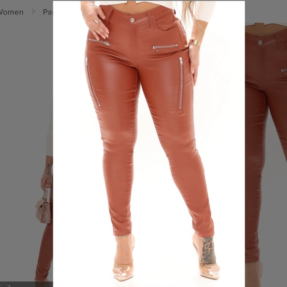 Fashion Nova Pants - NWOT Fashion nova Caliente cognac faux leather pants zippers